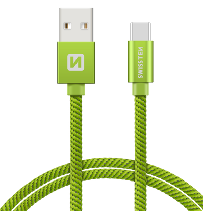 Attēls no Swissten Textile Universal Quick Charge 3.1 USB-C Data and Charging Cable 2m