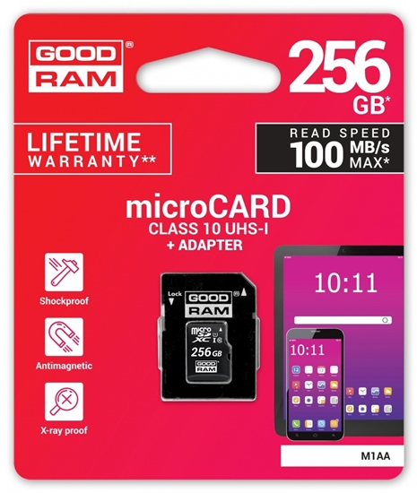 Изображение Atmiņas karte Goodram M1AA 256GB MicroSDXC + Adapter