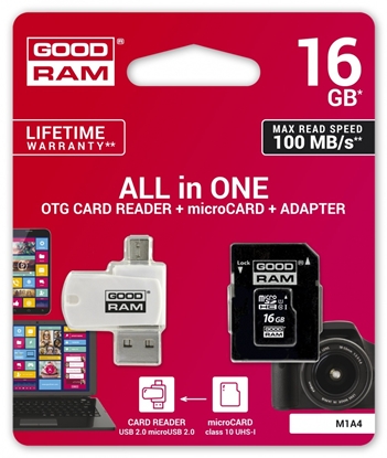 Attēls no Goodram MicroSDHC 16GB All in one class 10 UHS I + Card reader