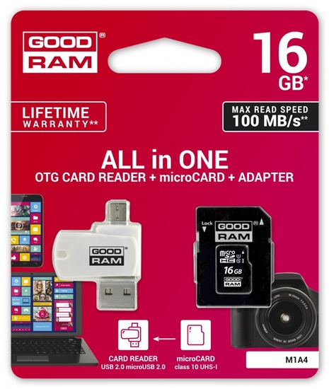 Picture of Goodram MicroSDHC 16GB All in one class 10 UHS I + Card reader