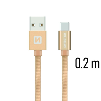 Attēls no Swissten Textile Universal Quick Charge 3.1 USB-C Data and Charging Cable 20 cm