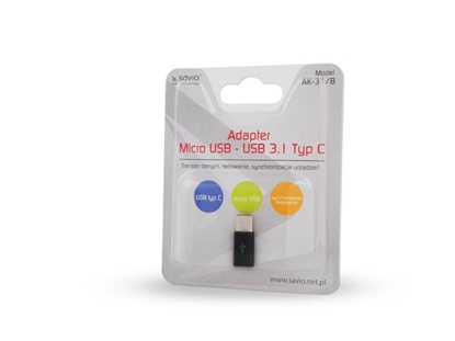 Attēls no Savio AK-31 / B cable interface/gender adapter Micro USB USB 3.1 Typ C Black