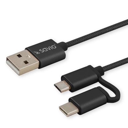 Attēls no Savio CL-128 USB cable 1 m USB 2.0 USB A USB C/Micro-USB A Black