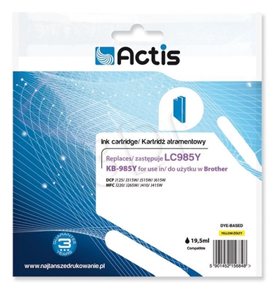 Attēls no Actis KB-985Y Ink cartridge (replacement for Brother LC985Y; Standard; 19,5 ml; yellow)