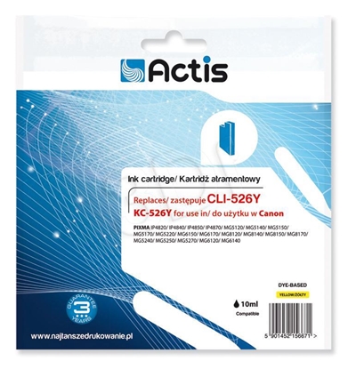 Изображение Actis KC-526Y Ink Cartridge (replacement for Canon CLI-526Y; Standard; 10 ml; yellow)