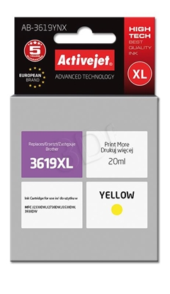 Attēls no Activejet AB-3619YNX Ink cartridge (replacement for Brother LC3619Y XL; Supreme; 20 ml; yellow)