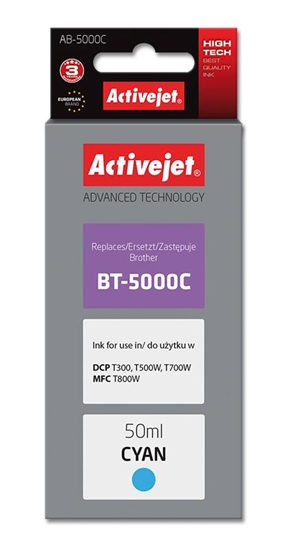Изображение Activejet AB-5000C Ink Bottle (Replacement for Brother BT-5000C; Supreme; 50 ml; cyan)
