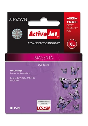 Picture of Activejet AB-525MN Ink Cartridge (Replacement for Brother LC525M; Supreme; 15 ml; magenta). Prints 20% more than OEM.