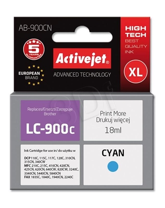 Attēls no Activejet AB-900CN Ink (replacement for Brother LC900Bk; Supreme; 17.5 ml; cyan)