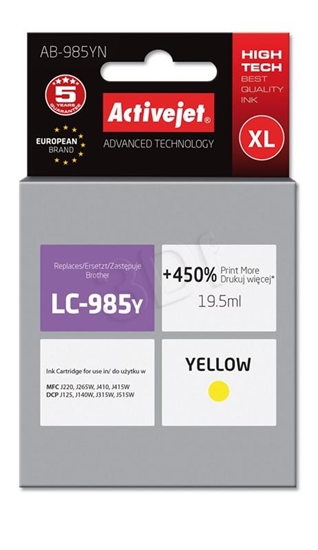 Picture of Activejet AB-985YN ink (replacement for Brother LC985Y; Supreme; 19.5 ml; yellow)