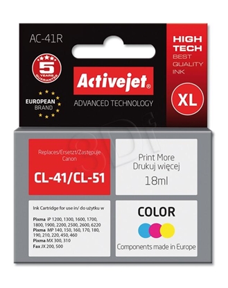 Изображение Activejet AC-41R Ink cartridge (replacement for Canon CL-41; Premium; 18 ml; color)