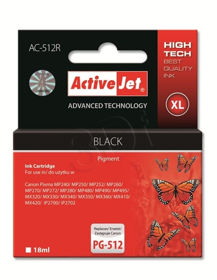 Picture of Activejet AC-512R Ink cartridge (replacement for Canon PG-512; Premium; 18 ml; black)