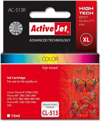 Attēls no Activejet AC-513R Ink cartridge (replacement for Canon CL-513; Premium; 15 ml; color)