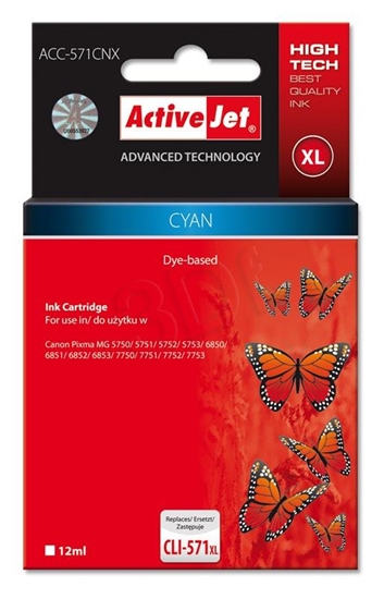 Picture of Activejet ACC-571CNX Ink (replacement for Canon CLI-571XLC; Supreme; 12 ml; cyan)