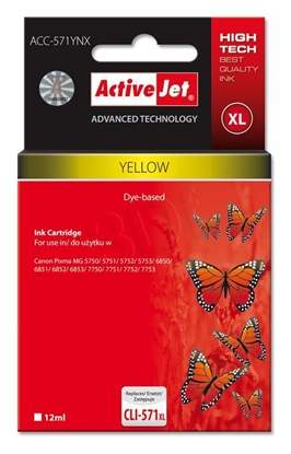 Attēls no Activejet ACC-571YNX Ink (replacement for Canon CLI-571XLY; Supreme; 12 ml; yellow)