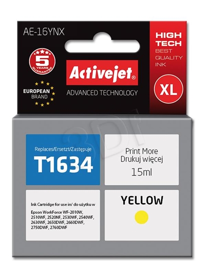 Picture of Activejet AE-16YNX Ink cartridge (replacement for Epson 16XL T1634; Supreme; 15 ml; yellow)