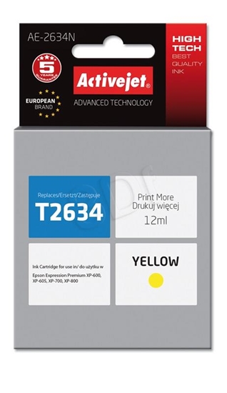 Изображение Activejet AE-2634N Ink cartridge (replacement for Epson 26 T2634; Supreme; 12 ml; yellow)