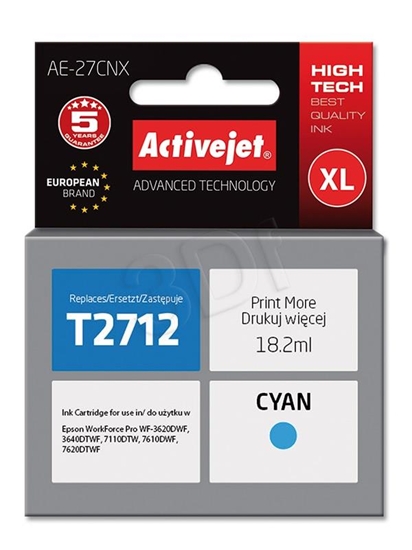 Picture of Activejet AE-27CNX Ink cartridge (replacement for Epson 27XL T2712; Supreme; 18 ml; cyan)