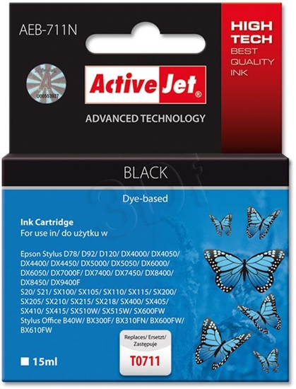 Picture of Activejet AEB-711N Ink (replacement for Epson T0711, T0891, T1001; Supreme; 15 ml; black)