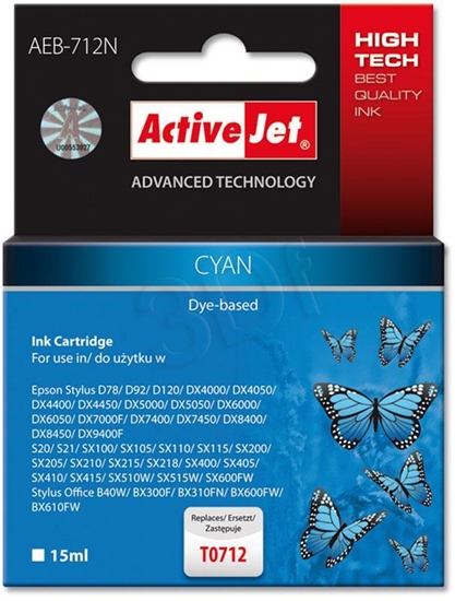 Picture of Activejet AEB-712N Ink (replacement for Epson T0712, T0892, T1002; Supreme; 15 ml; cyan)
