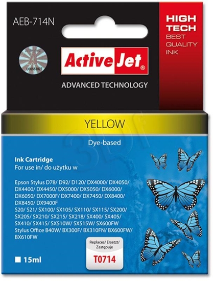 Изображение Activejet AEB-714N Ink (replacement for Epson T0714, T0894, T1004; Supreme; 15 ml; yellow)