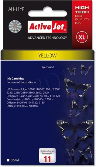 Изображение Activejet AH-11YR Ink Cartridge (replacement for HP 11 C4838A; Premium; 35 ml; yellow)