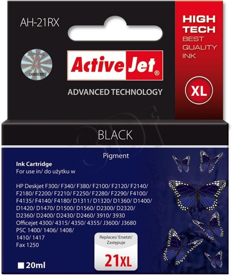 Picture of Activejet AH-21RX Ink cartridge (replacement for HP 21XL C9351A; Premium; 20 ml; black)
