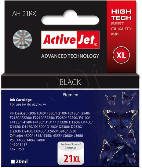 Изображение Activejet AH-21RX Ink (replacement for HP 21XL C9351A; Premium; 20 ml; black)