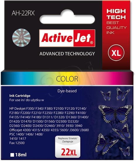 Изображение Activejet AH-22RX Ink (replacement for HP 22XL C9352A; Premium; 18 ml; color)