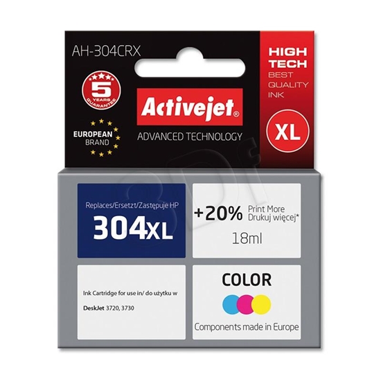 Picture of Activejet AH-304CRX Ink (replacement for HP 304XL N9K07AE; Premium; 18 ml; 400 pages, color)