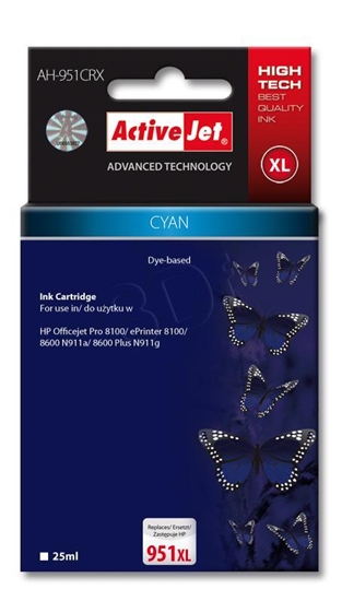 Picture of Activejet AH-951CRX Ink (replacement for HP 951XL CN046AE; Premium; 25 ml; cyan)