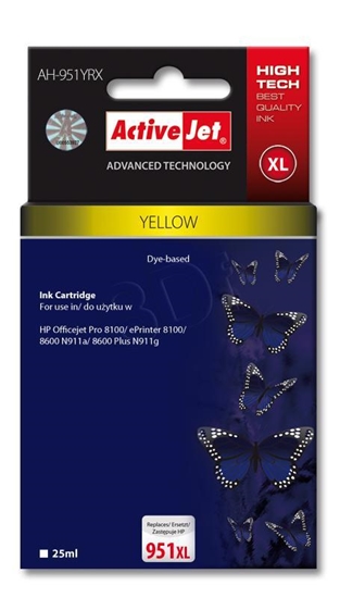 Picture of Activejet AH-951YRX Ink (replacement for HP 951XL CN048AE; Premium; 25 ml; yellow)