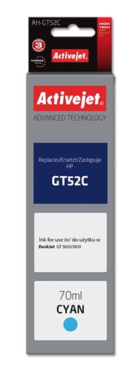 Picture of Activejet AH-GT52C ink (replacement for HP GT-52C M0H54AE; Supreme; 70 ml; cyan)