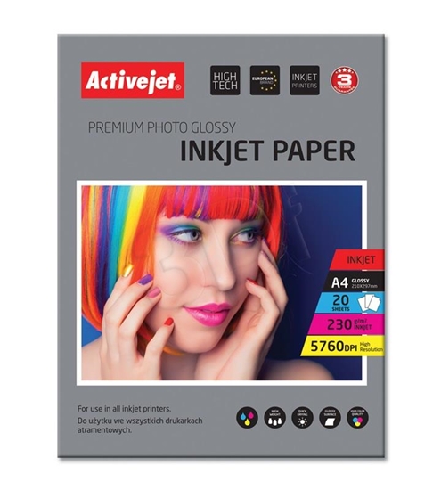 Picture of Activejet AP4-230G20 glossy photo paper for ink printers; A4; 20 pcs