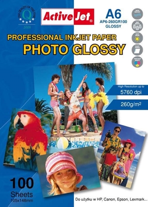 Picture of Activejet AP6-260GR100 glossy photo paper for ink printers; A6; 100 pcs