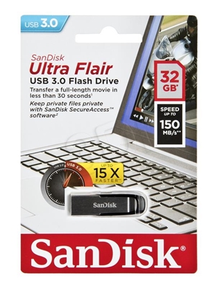 Attēls no SanDisk Ultra Flair USB flash drive 32 GB USB Type-A 3.2 Gen 1 (3.1 Gen 1) Black, Stainless steel
