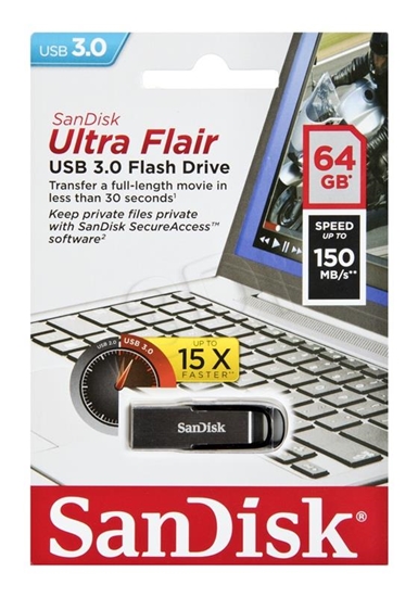Изображение SanDisk ULTRA FLAIR USB flash drive 64 GB USB Type-A 3.2 Gen 1 (3.1 Gen 1) Black, Silver