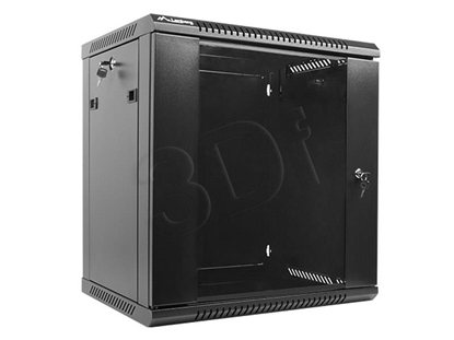 Attēls no Lanberg wall-mounted installation rack cabinet 19'' 12U 600x450mm black (glass door)