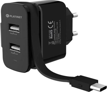 Picture of Platinet charger 2xUSB 3,4A + USB-C cable (44654)
