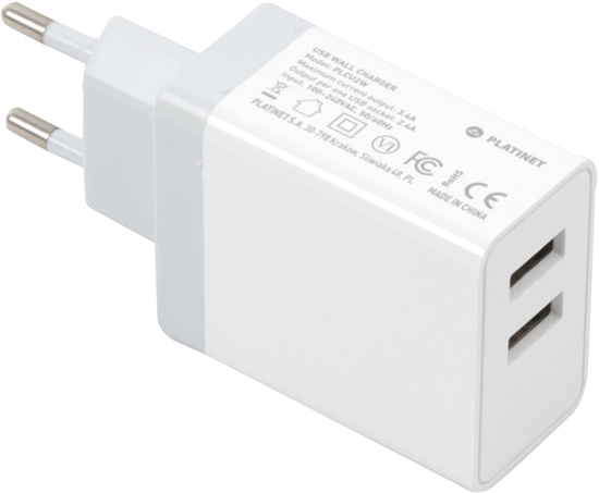 Picture of Platinet USB charger + cable 2xUSB 3.4A, white (43723)