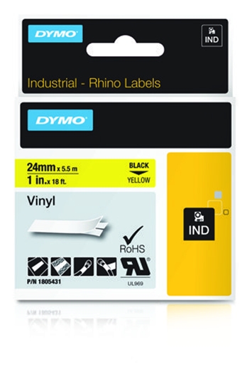 Picture of Dymo Rhino 6000+ Vinyl 24 mm x 5,5 m black to yellow