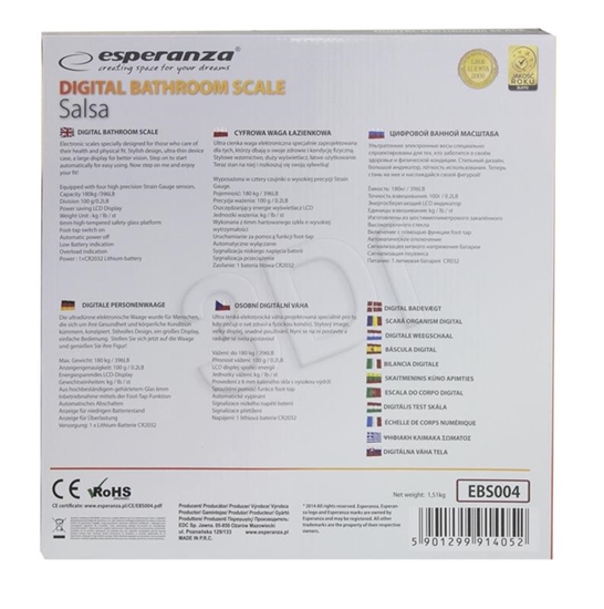 Picture of Esperanza EBS004 personal scale Rectangle Black Electronic personal scale