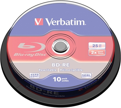 Изображение 1x10 Verbatim BD-RE Blu-Ray 25GB 2x Speed, Cakebox