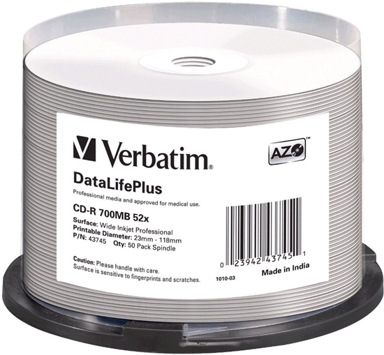 Изображение 1x50 Verbatim CD-R 80 / 700MB 52x white wide printable NON-ID