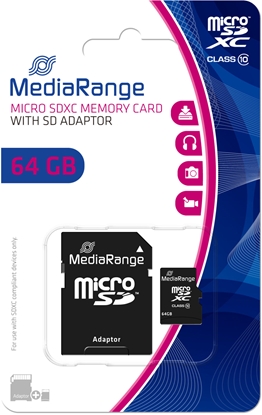 Attēls no MEMORY MICRO SDXC 64GB C10/W/ADAPTER MR955 MEDIARANGE