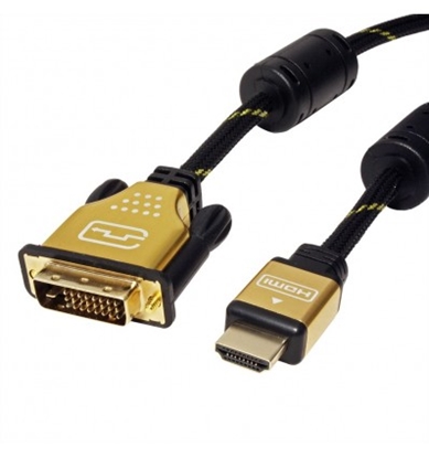 Attēls no ROLINE GOLD Monitor Cable, DVI (24+1) - HDMI, Dual Link, M/M, 3.0 m