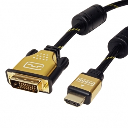 Attēls no ROLINE GOLD Monitor Cable, DVI (24+1) - HDMI, Dual Link, M/M, 7.5 m