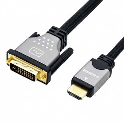 Attēls no ROLINE Monitor Cable, DVI (24+1) - HDMI, Dual Link, M/M, black /silver, 1.0 m