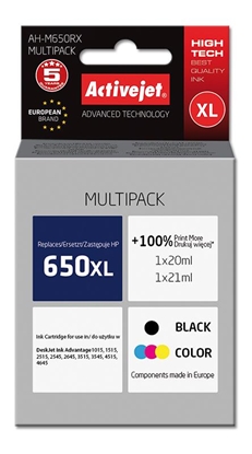Attēls no Activejet AH-M650RX Ink (replacement for HP 650 CZ101AE/CZ102AE; Premium; 1 x 20 ml, 1 x 21 ml; 1110 pages, black, color)