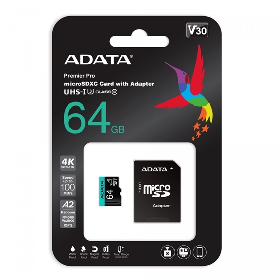 Изображение MEMORY MICRO SDXC 64GB W/ADAP./AUSDX64GUI3V30SA2-RA1 ADATA